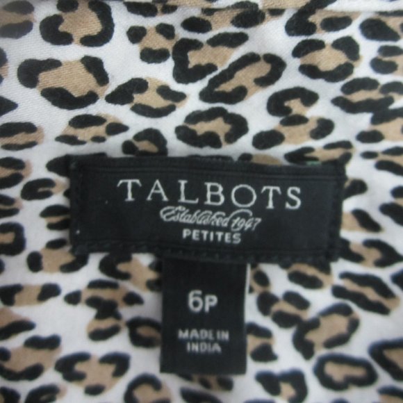 Talbots Womens 6 Petite 6P Brown White Leopard Animal Print Cotton Blouse Shirt - Picture 3 of 11